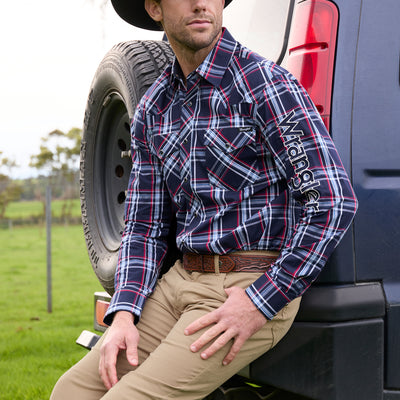 Wrangler Men’s Hugo Check Logo Western Long Sleeve Shirt