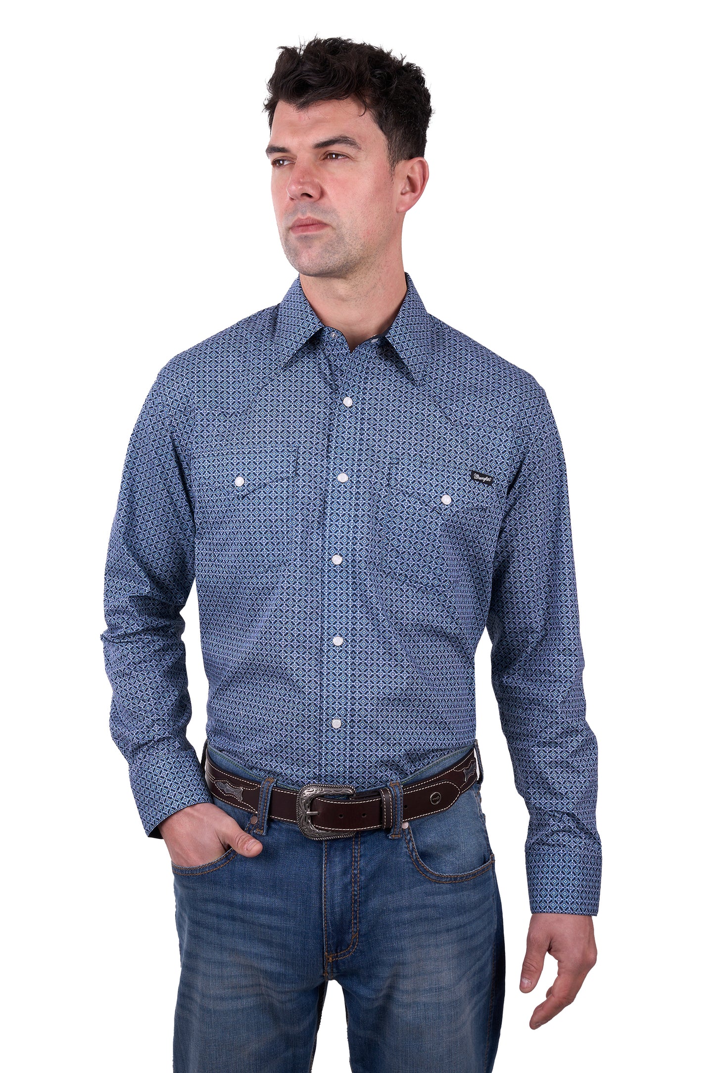 Wrangler Men’s Theo Print Western Long Sleeve Shirt