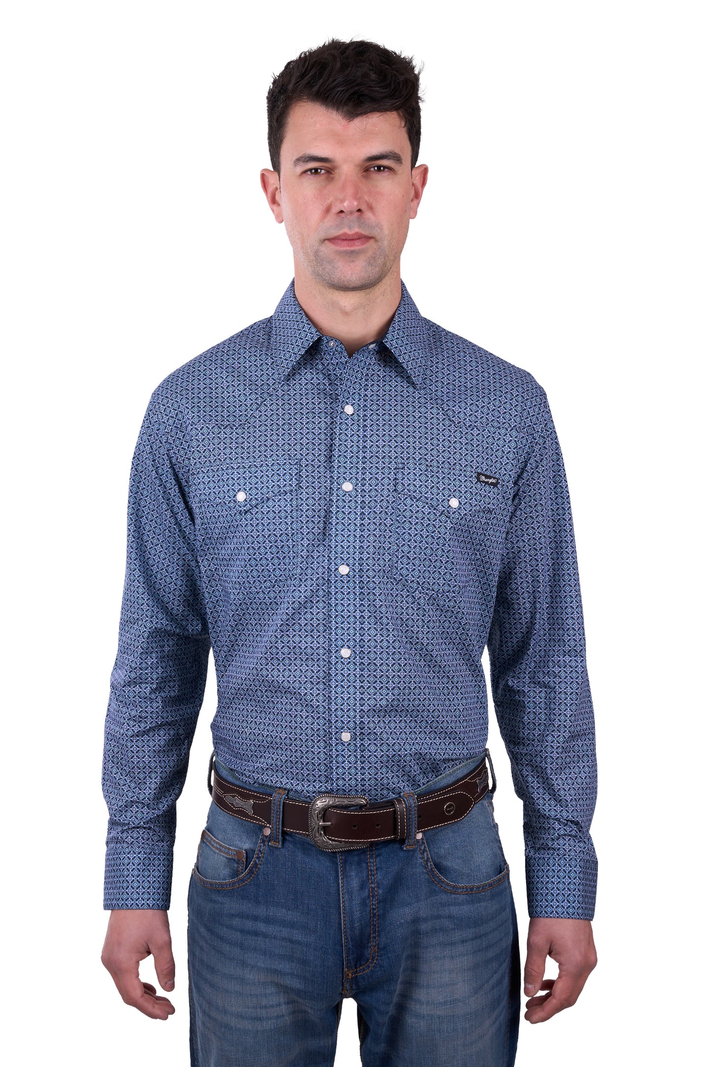 Wrangler Men’s Theo Print Western Long Sleeve Shirt