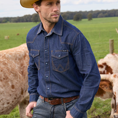 Wrangler Men’s Jay Denim Western Long Sleeve Shirt
