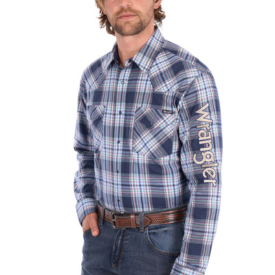 Wrangler Men’s Mario Check Logo Western Long Sleeve Shirt