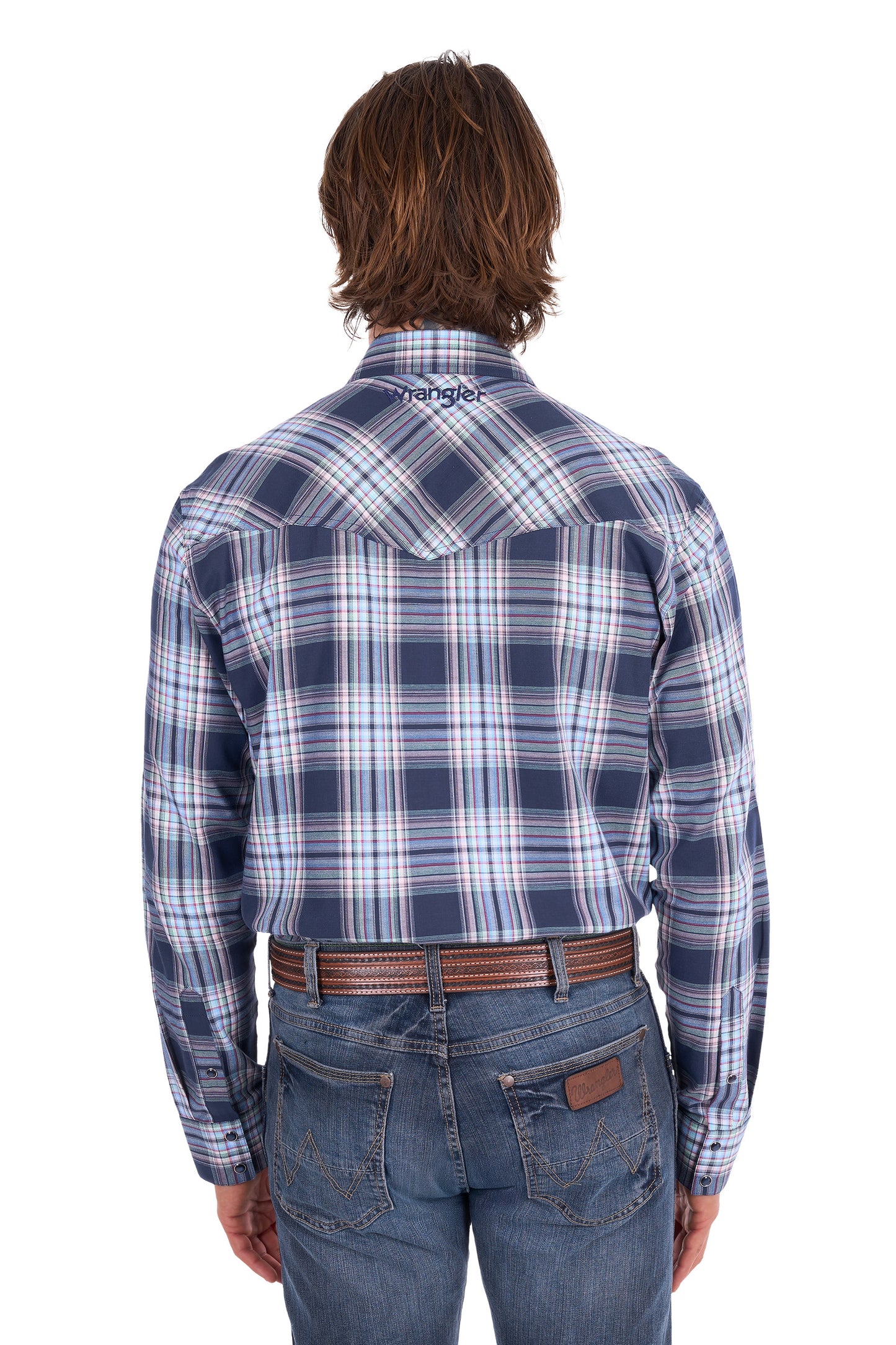 Wrangler Men’s Mario Check Logo Western Long Sleeve Shirt