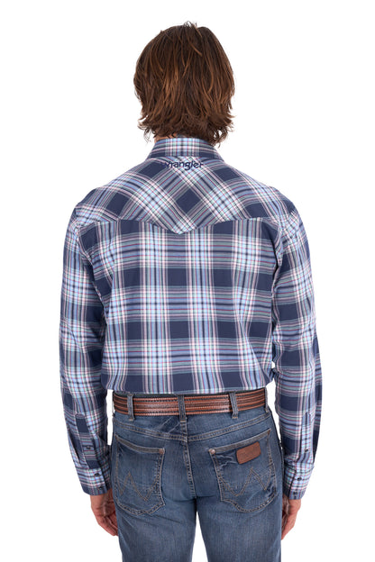 Wrangler Men’s Mario Check Logo Western Long Sleeve Shirt