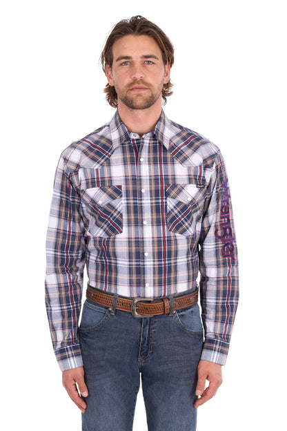 Wrangler Men’s Shaun Check Logo Western Long Sleeve Shirt
