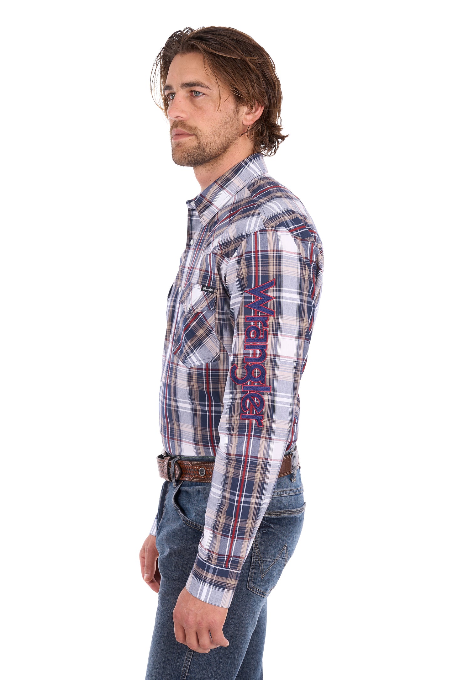 Wrangler Men’s Shaun Check Logo Western Long Sleeve Shirt