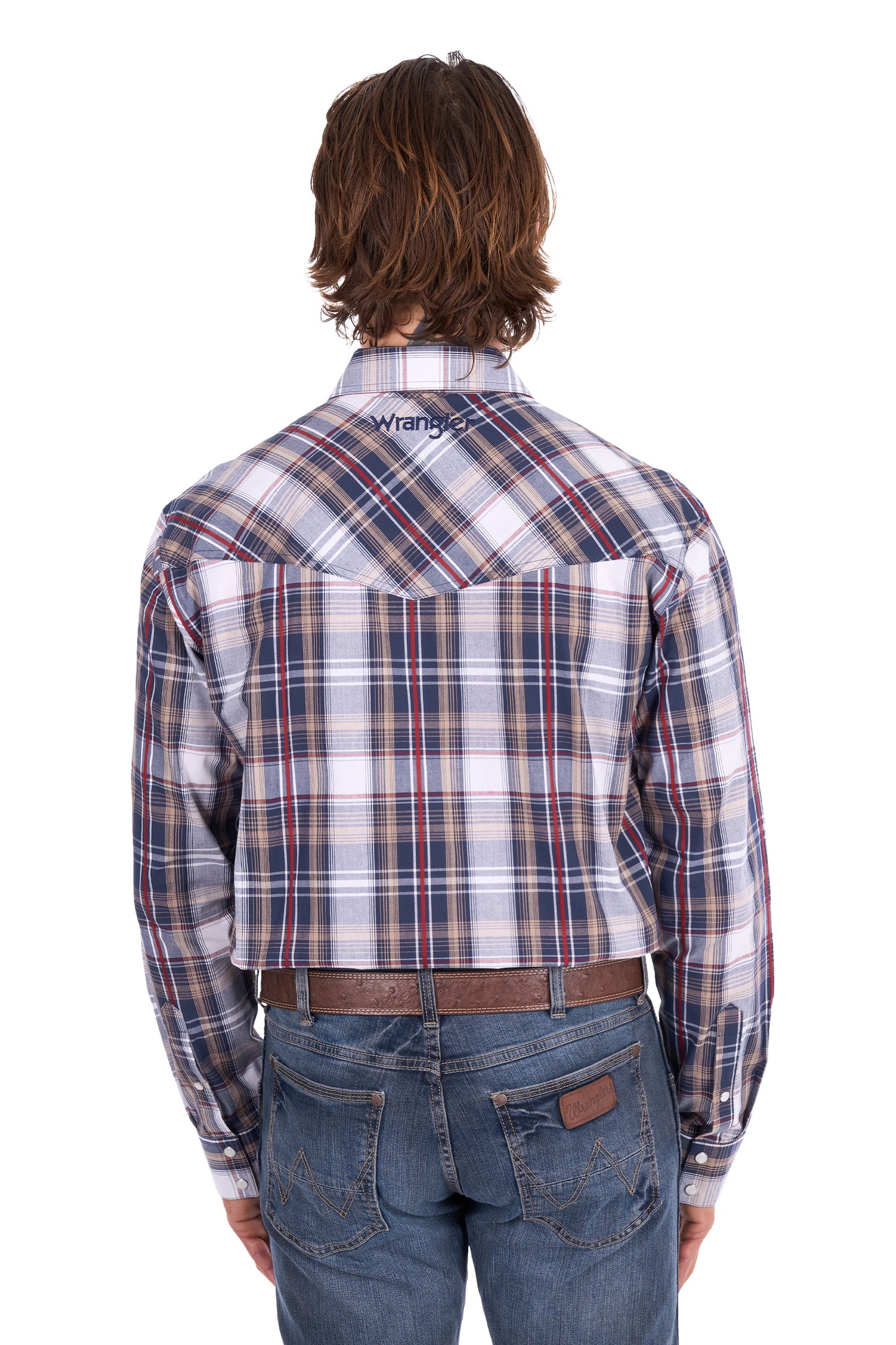 Wrangler Men’s Shaun Check Logo Western Long Sleeve Shirt