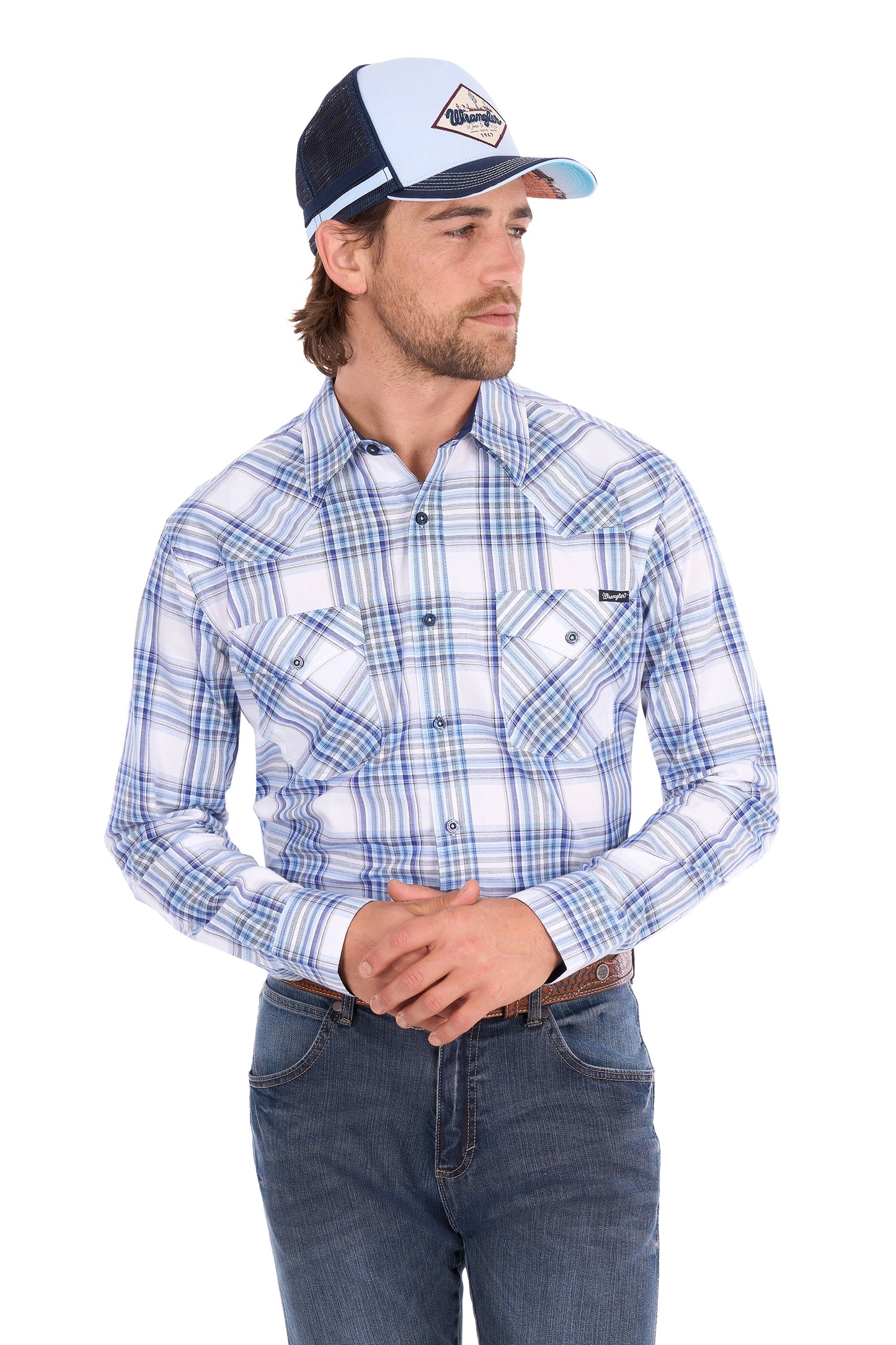 Wrangler Men’s Eric Check Western Button Down Long Sleeve Shirt