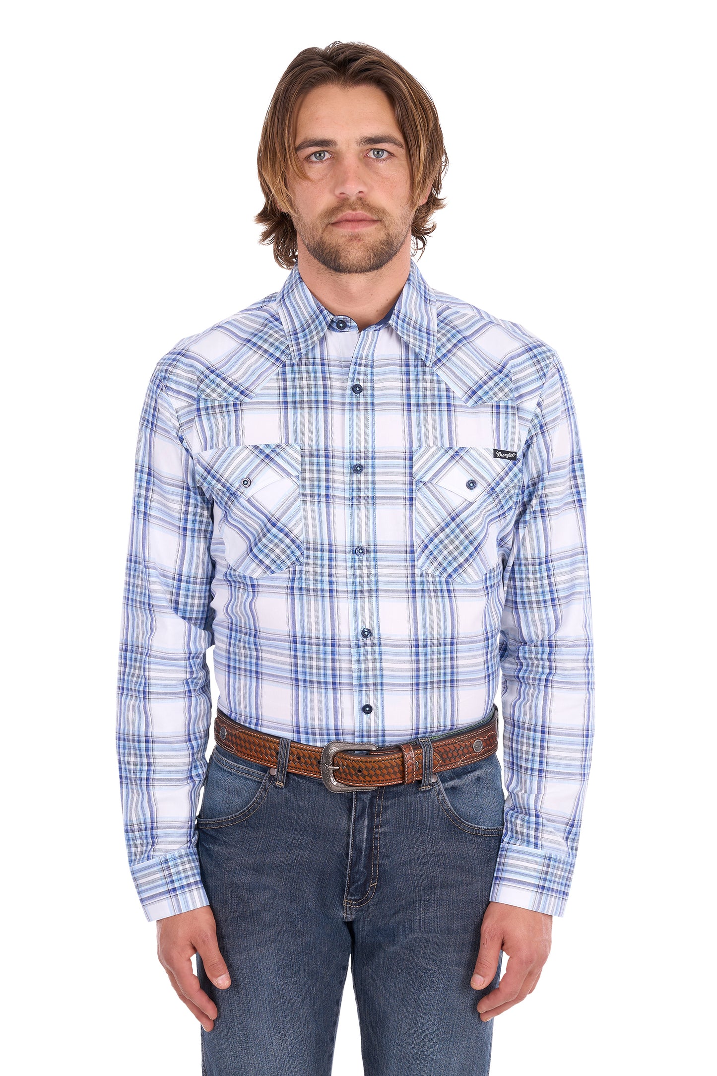 Wrangler Men’s Eric Check Western Button Down Long Sleeve Shirt