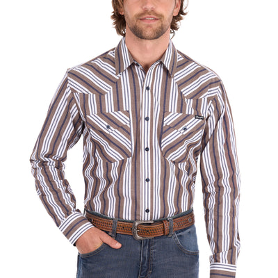 Wrangler Men’s Eli Stripe Logo Western Button Down Long Sleeve Shirt