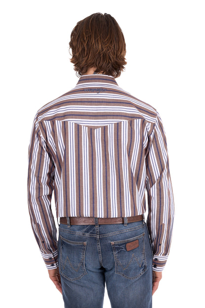 Wrangler Men’s Eli Stripe Logo Western Button Down Long Sleeve Shirt