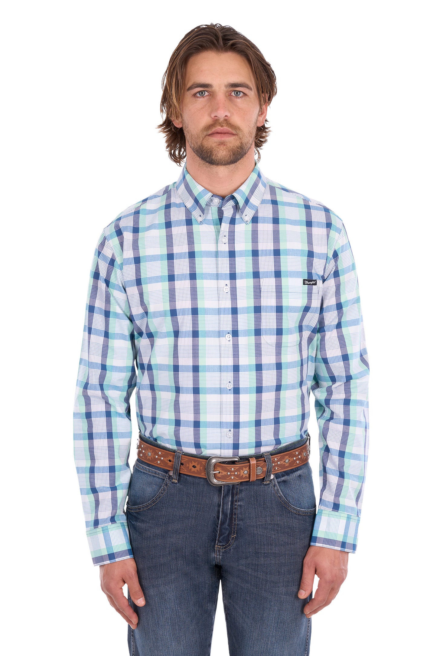 Wrangler Men’s Dale Check 1-Pocket Button Down Long Sleeve Shirt