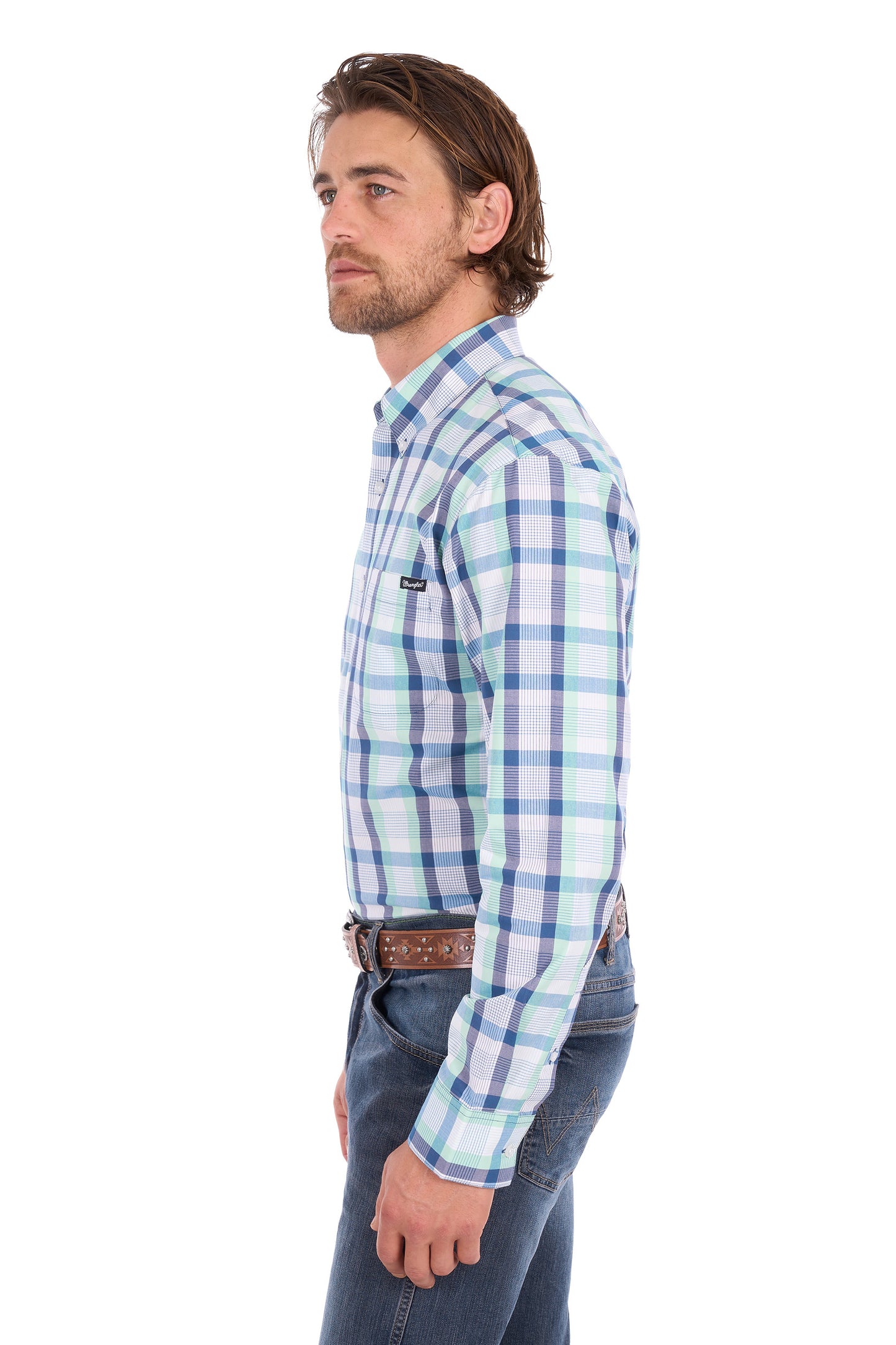 Wrangler Men’s Dale Check 1-Pocket Button Down Long Sleeve Shirt