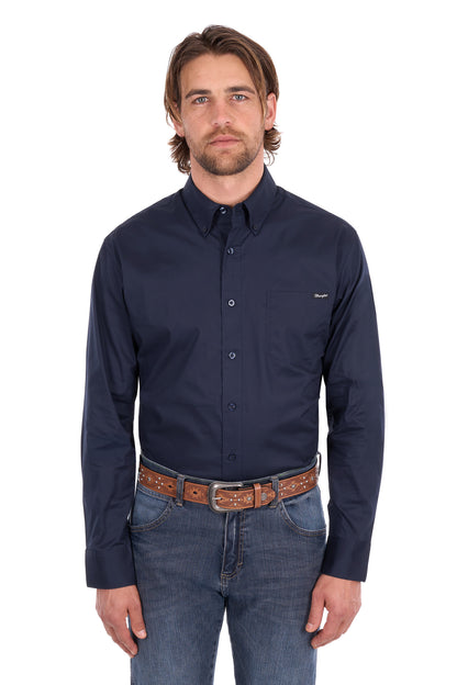 Wrangler Men’s Flex Tech 1-Pocket Button Down Long Sleeve Shirt - Navy