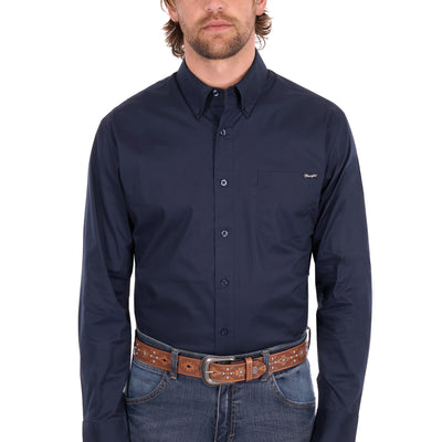 Wrangler Men’s Flex Tech 1-Pocket Button Down Long Sleeve Shirt - Navy