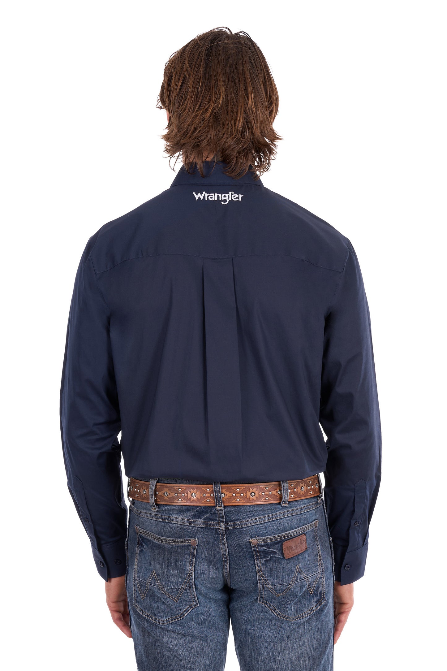 Wrangler Men’s Flex Tech 1-Pocket Button Down Long Sleeve Shirt - Navy