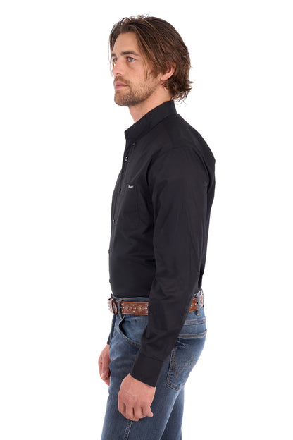 Wrangler Men’s Flex Tech 1-Pocket Button Down Long Sleeve Shirt - Black