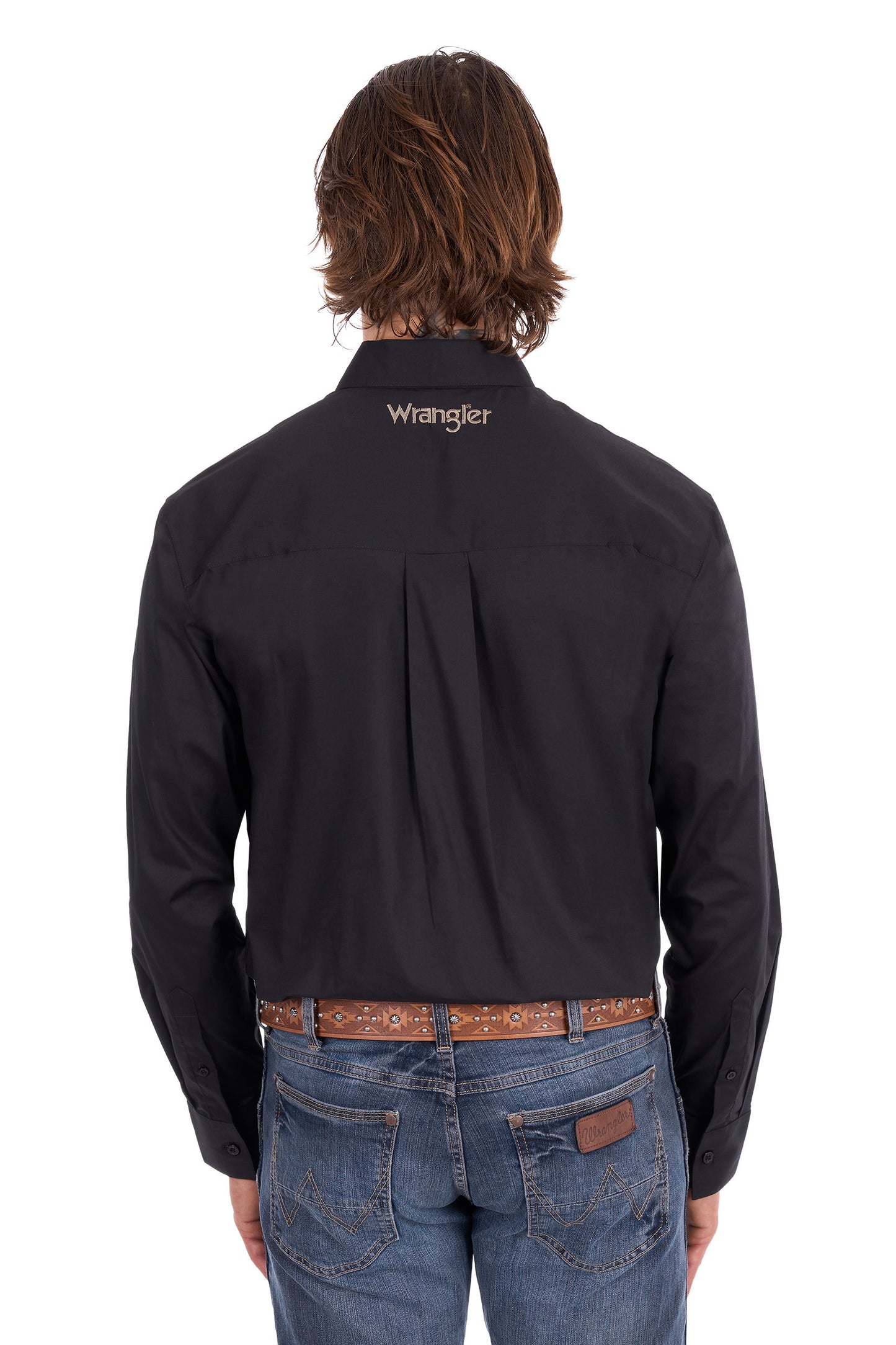 Wrangler Men’s Flex Tech 1-Pocket Button Down Long Sleeve Shirt - Black
