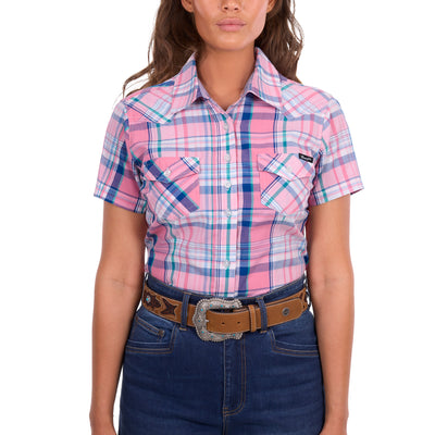 Wrangler Women’s Kiara Check Western Short Sleeve Shirt