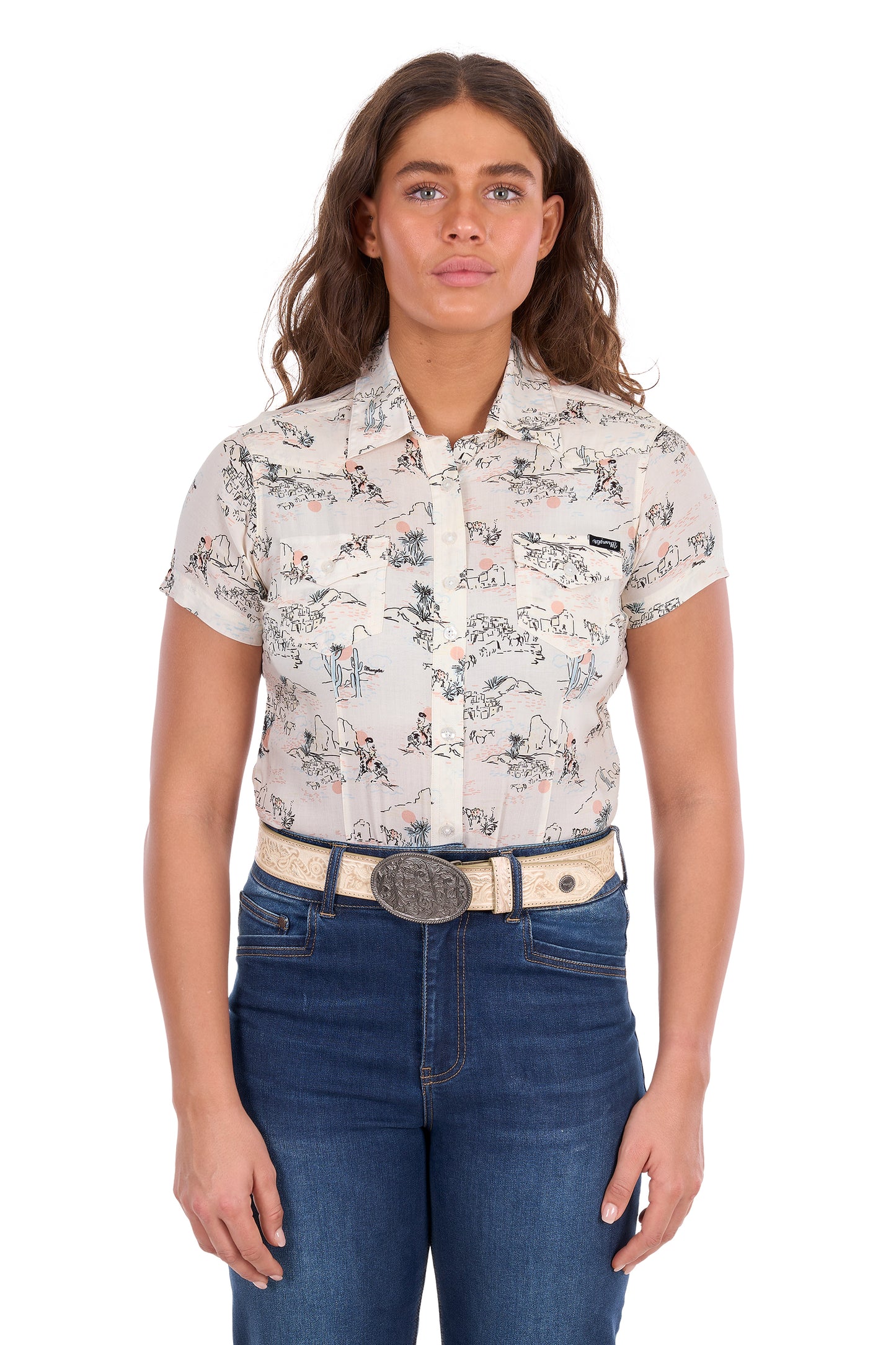Wrangler Women’s Heidi Print Western Short Sleeve Shirt