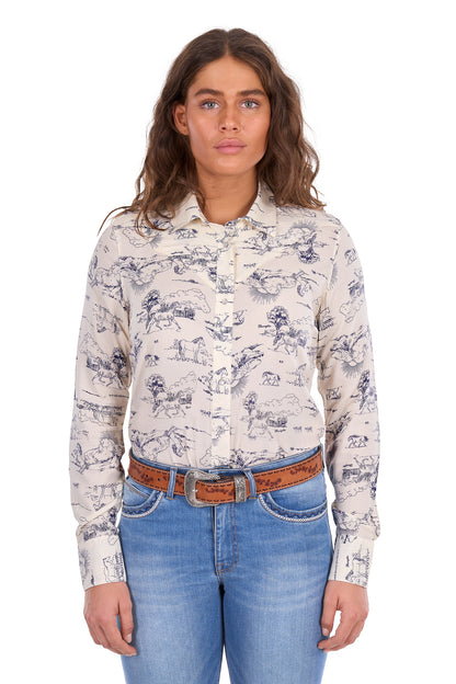 Wrangler Women’s Ivory Print Western Long Sleeve Shirt