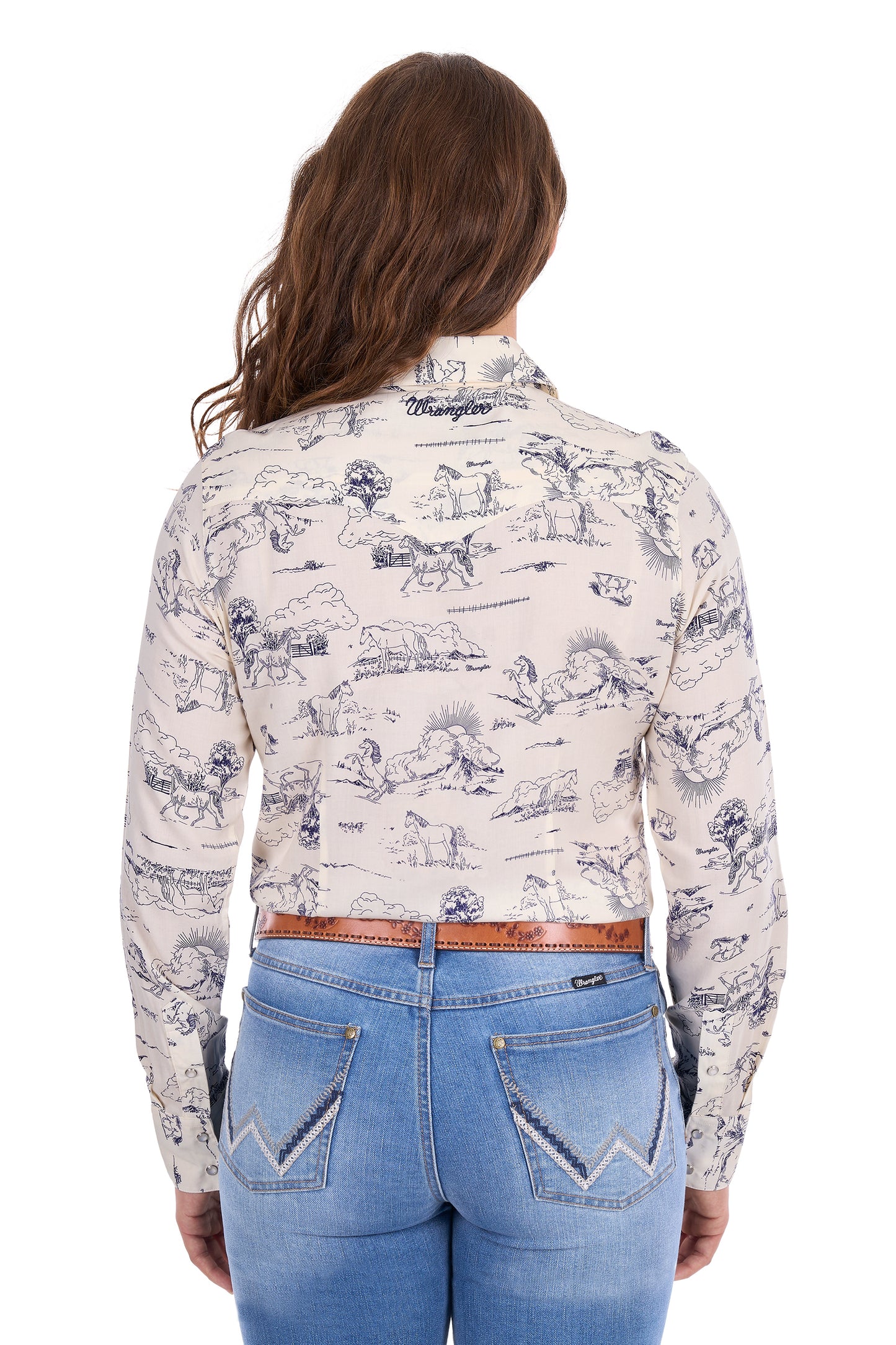 Wrangler Women’s Ivory Print Western Long Sleeve Shirt