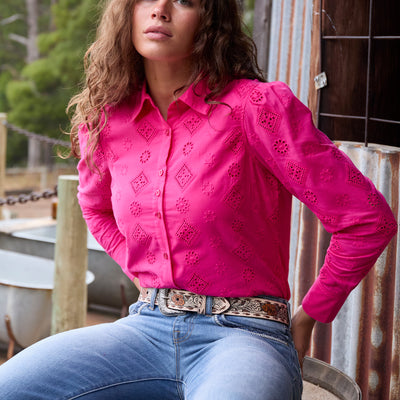 Wrangler Women’s Fleur Long Sleeve Shirt - Pink