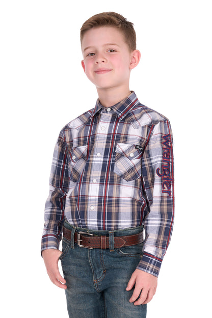 Wrangler Boy’s Shaun Check Logo Western Long Sleeve Shirt