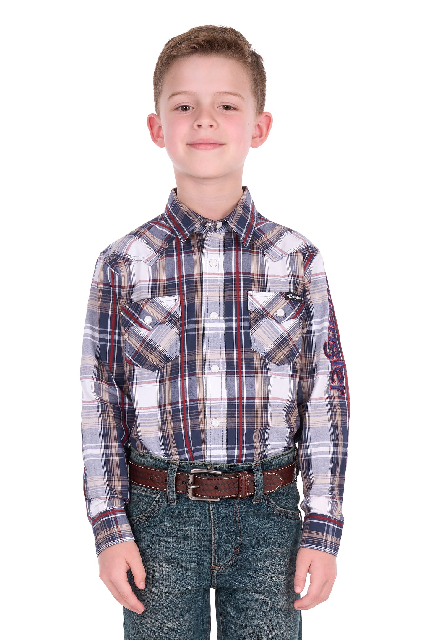 Wrangler Boy’s Shaun Check Logo Western Long Sleeve Shirt