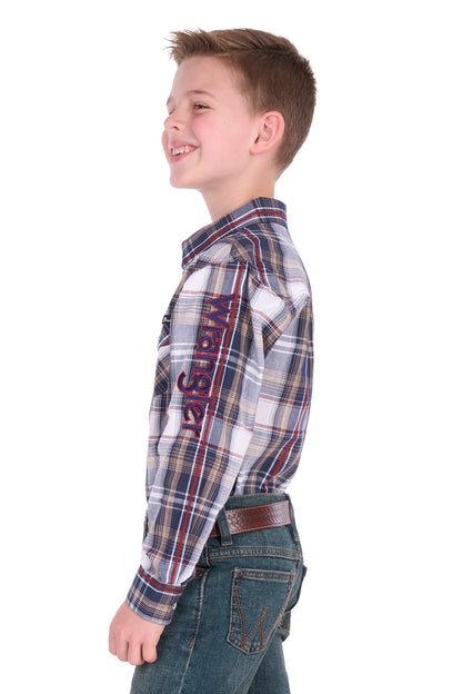Wrangler Boy’s Shaun Check Logo Western Long Sleeve Shirt