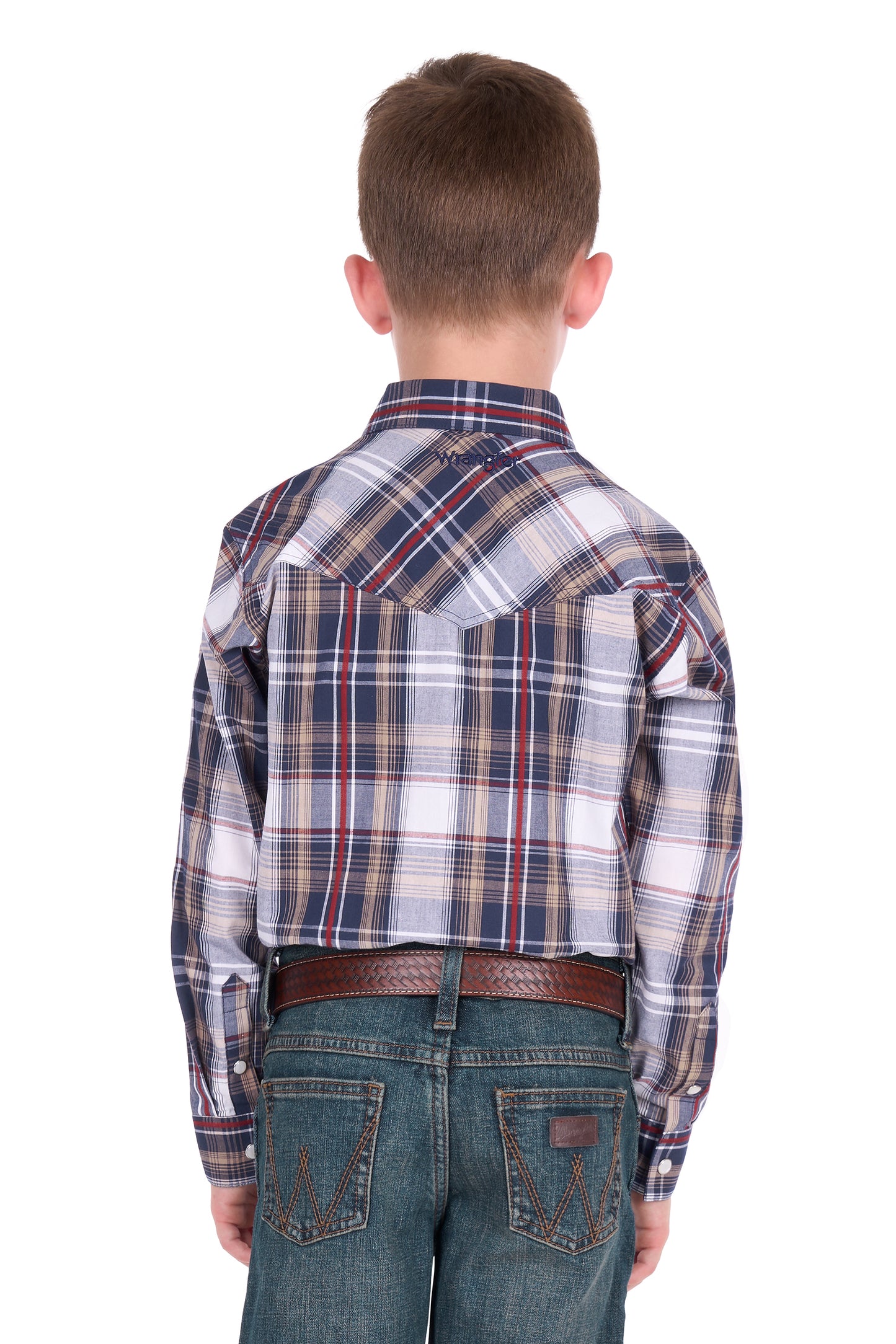 Wrangler Boy’s Shaun Check Logo Western Long Sleeve Shirt