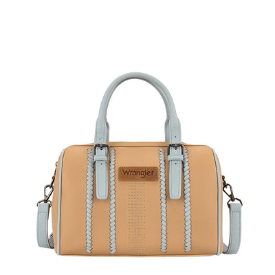 Wrangler Boston Stitch Barrel Bag - Camel/Blue