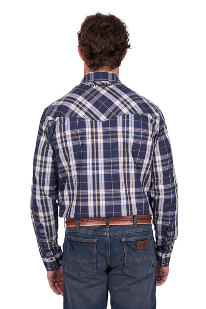 Wrangler Men’s Wayne Check Logo Western Long Sleeve Shirt