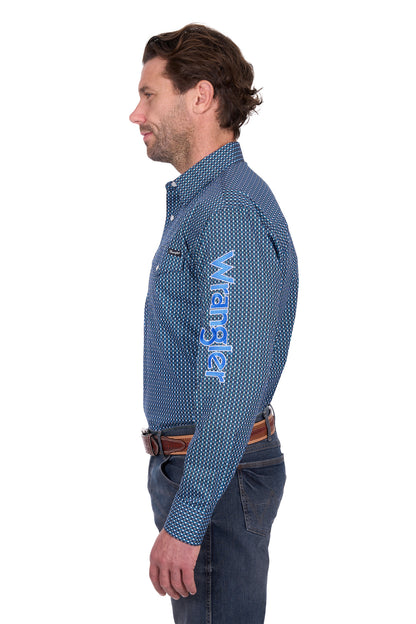 Wrangler Men’s Kyle Print Logo Western Long Sleeve Shirt