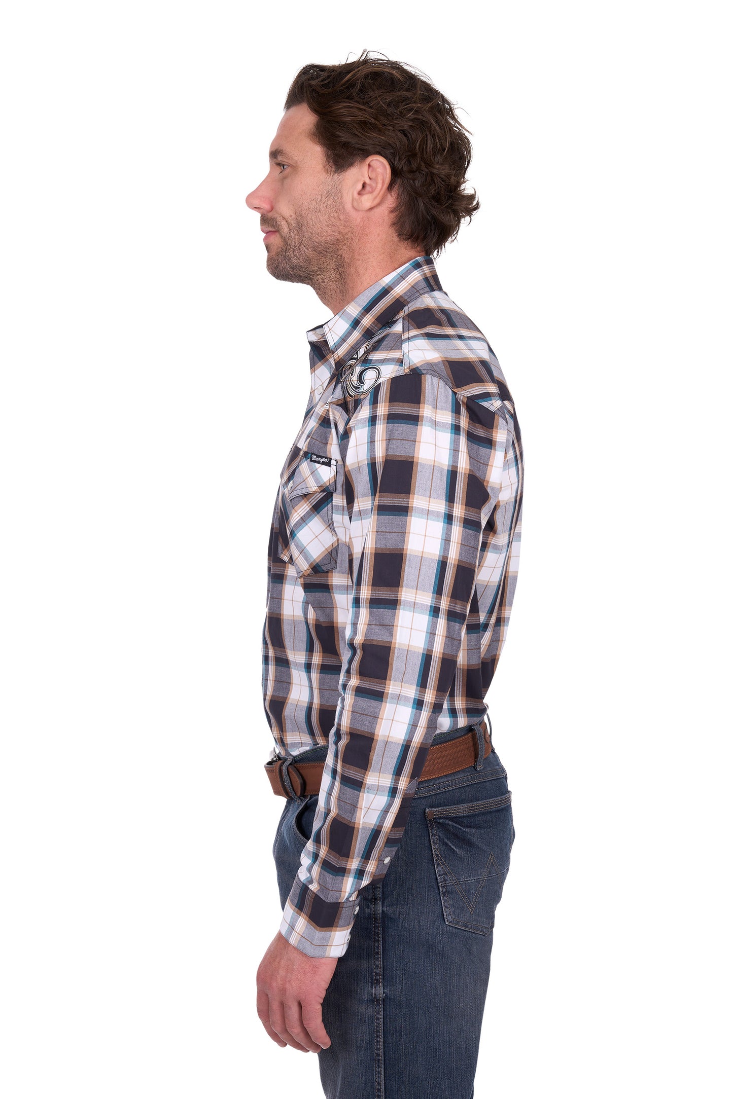 Wrangler Men’s Ricky Check Embroidered Long Sleeve Shirt