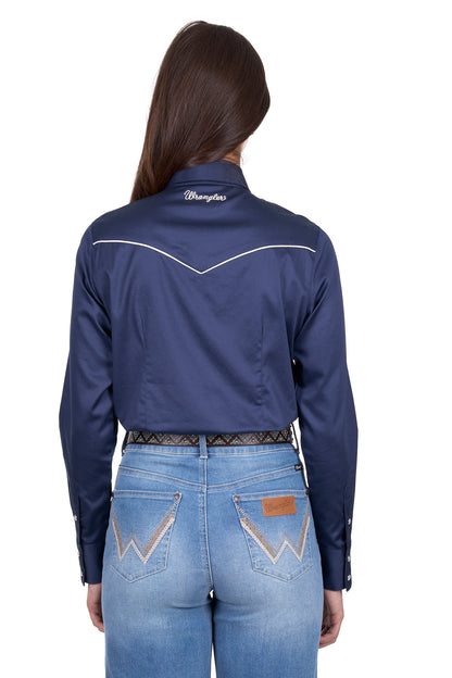 Wrangler Women’s Bridget Western Long Sleeve Shirt - Navy
