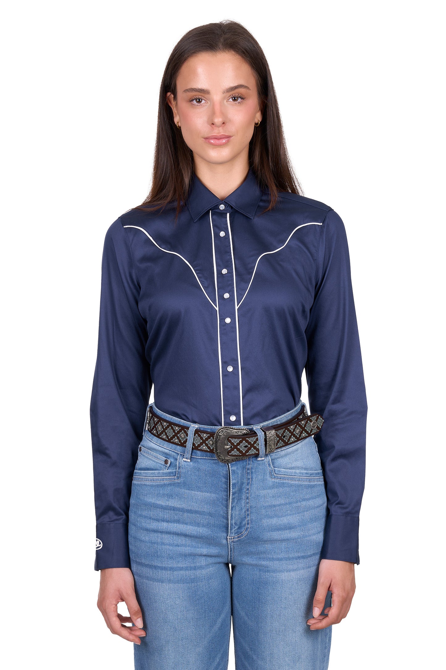 Wrangler Women’s Bridget Western Long Sleeve Shirt - Navy