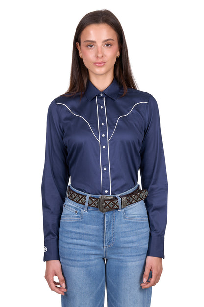 Wrangler Women’s Bridget Western Long Sleeve Shirt - Navy