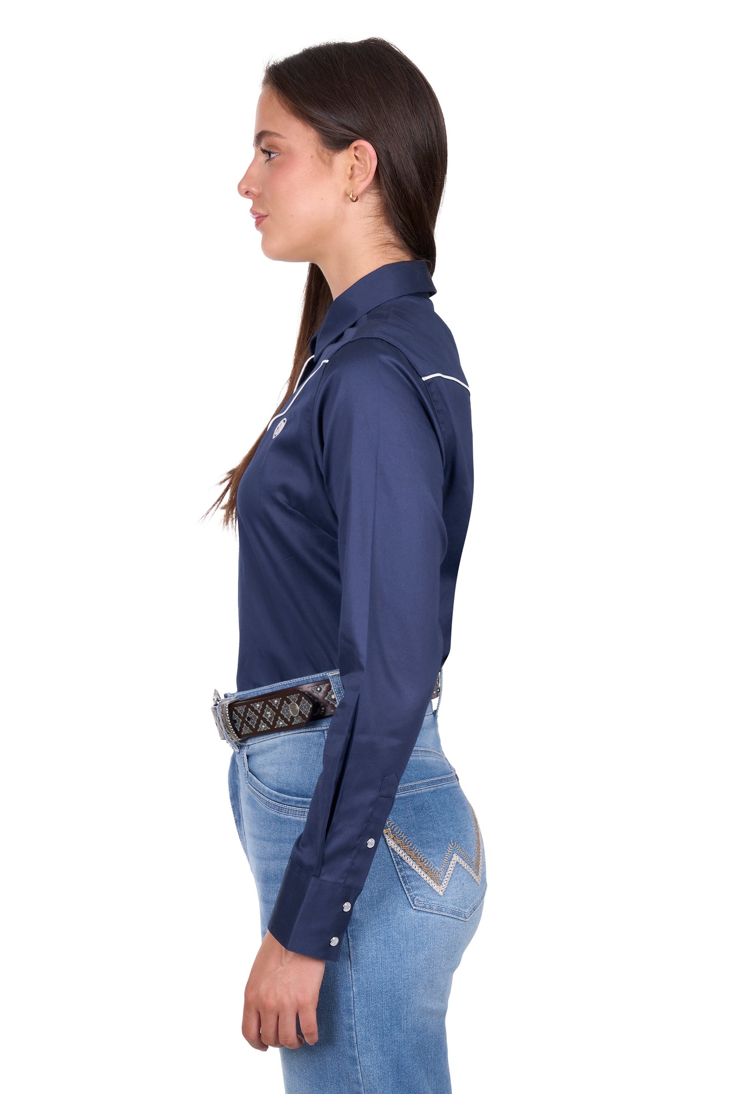 Wrangler Women’s Bridget Western Long Sleeve Shirt - Navy