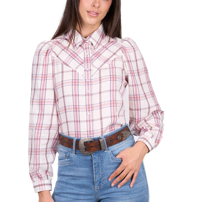Wrangler Women’s Henley Check Western Long Sleeve Shirt