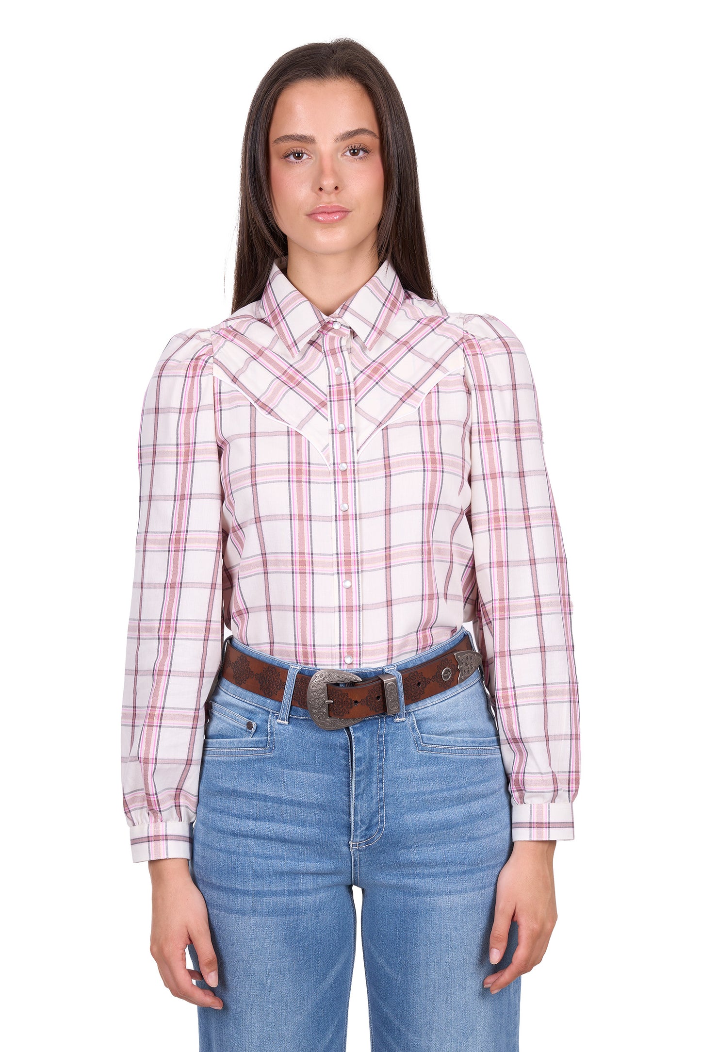 Wrangler Women’s Henley Check Western Long Sleeve Shirt