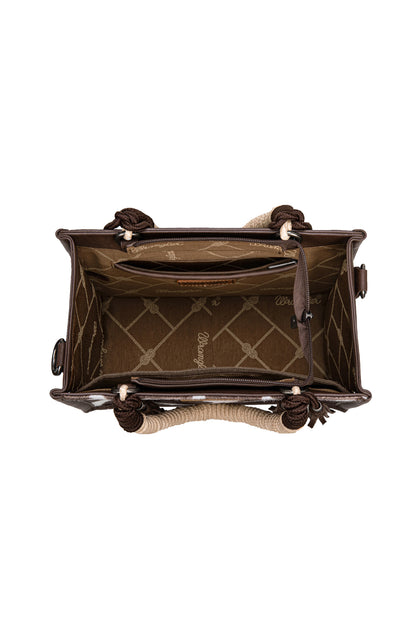 Wrangler Cow Print Tassel Crossbody Bag - Chocolate