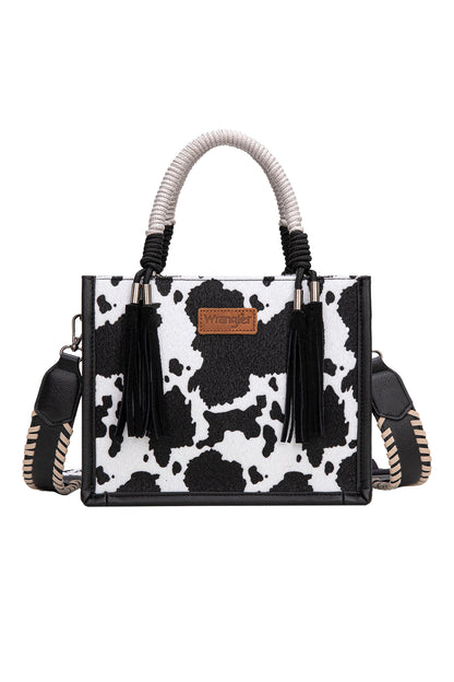 Wrangler Cow Print Tassel Crossbody Bag - Black