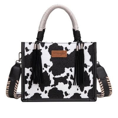 Wrangler Cow Print Tassel Crossbody Bag - Black