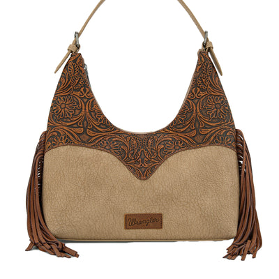 Wrangler Tooled Fringe Shoulder Bag - Camel/Tan
