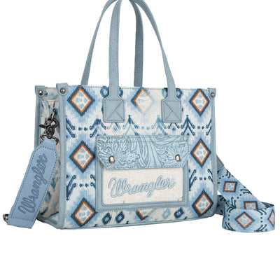 Wrangler Aztec Crossbody Tote Bag - Light Blue