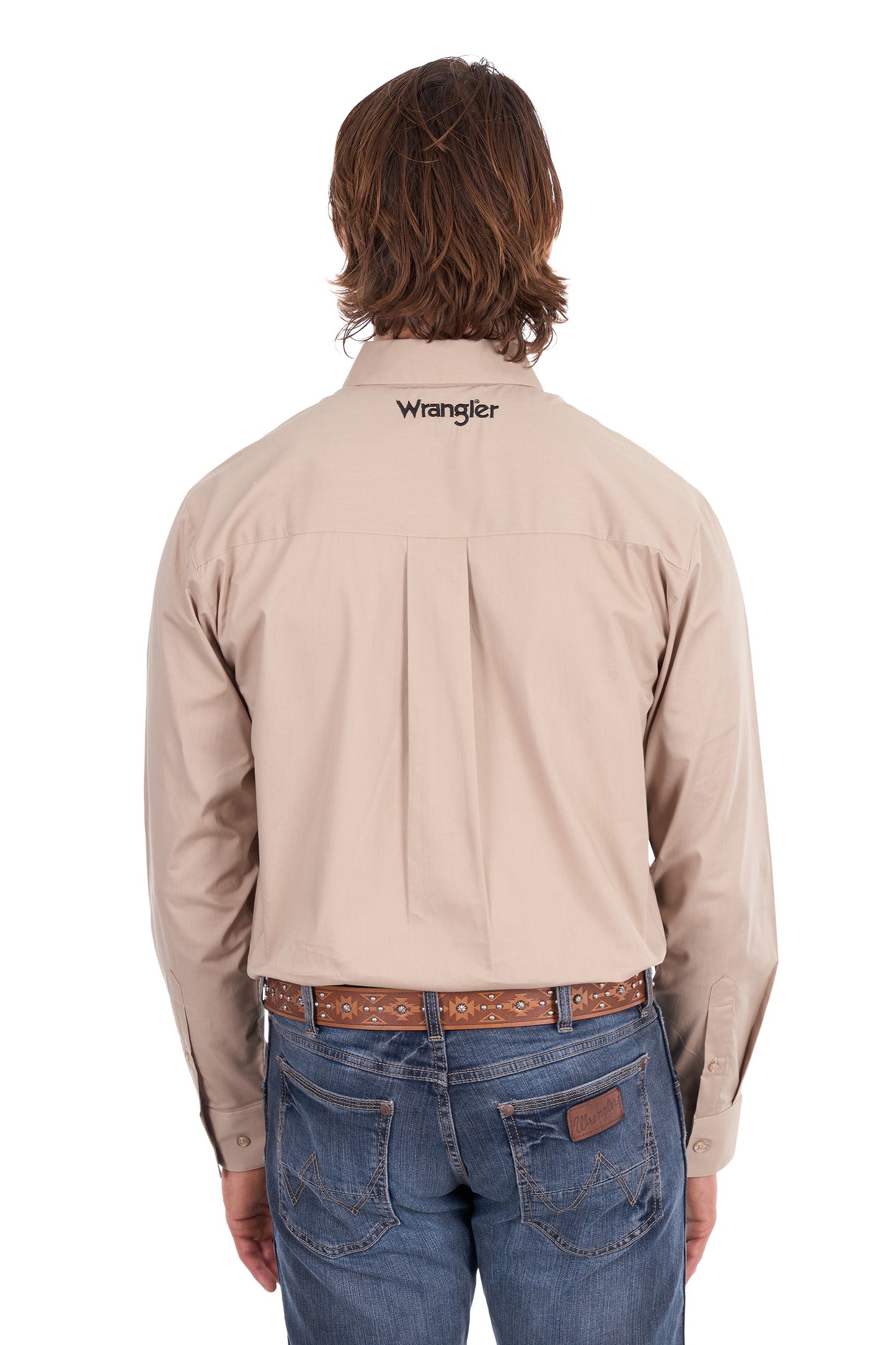 Wrangler Men’s Flex Tech Logo 1-Pocket Button Down Long Sleeve Shirt - Sand