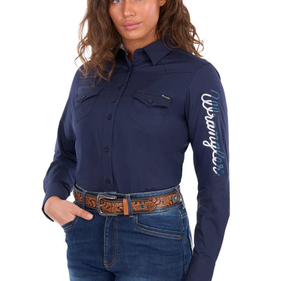 Wrangler Women’s Hazel Logo Western Long Sleeve Shirt - Navy