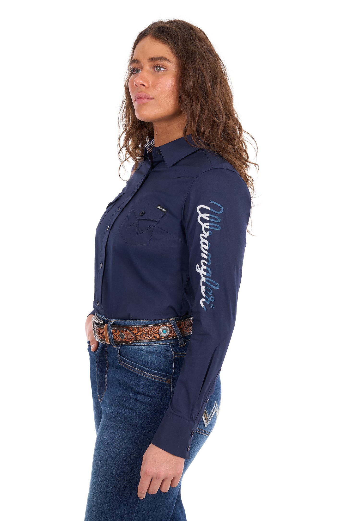 Wrangler Women’s Hazel Logo Western Long Sleeve Shirt - Navy