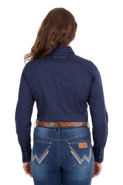 Wrangler Women’s Hazel Logo Western Long Sleeve Shirt - Navy