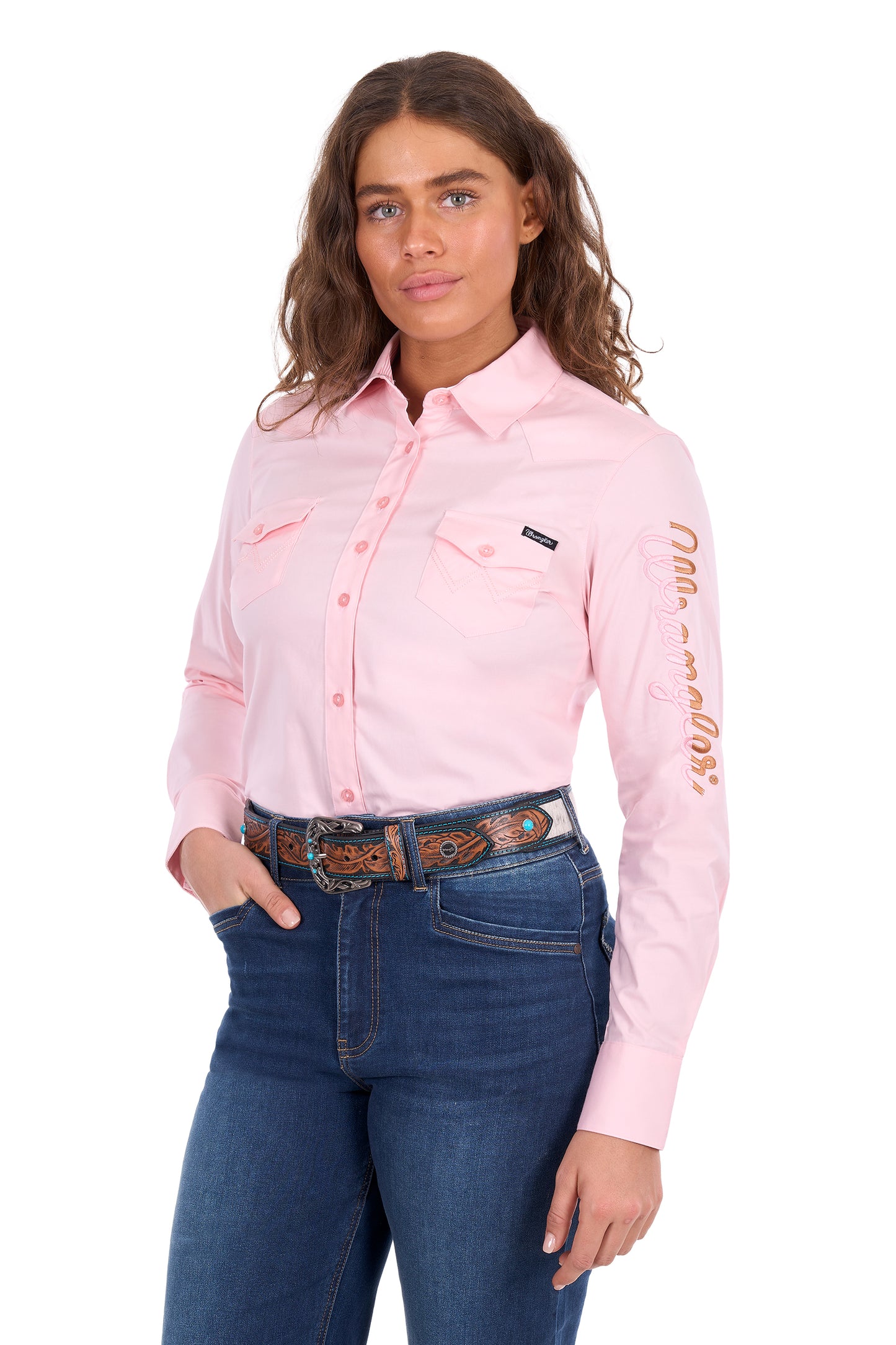 Wrangler Women’s Hazel Logo Western Long Sleeve Shirt - Blush